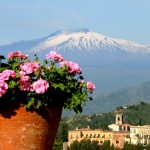 Hotel Timeo terrace with Etna view Hotel Timeo view of Etna